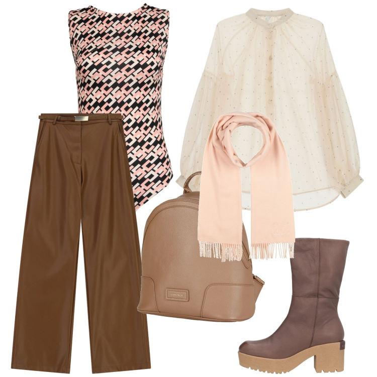 Outfit donna - Total look #2492309. Stile Trendy per Tutti i giorni. Abbinamento con zaini, sciarpe, body, stivaletti, pantaloni, camicie.