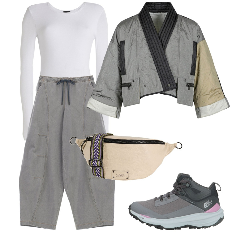 Outfit donna - Total look #2492311. Stile Trendy per Tutti i giorni. Abbinamento con marsupi, stivaletti, body, pantaloni, kimono.