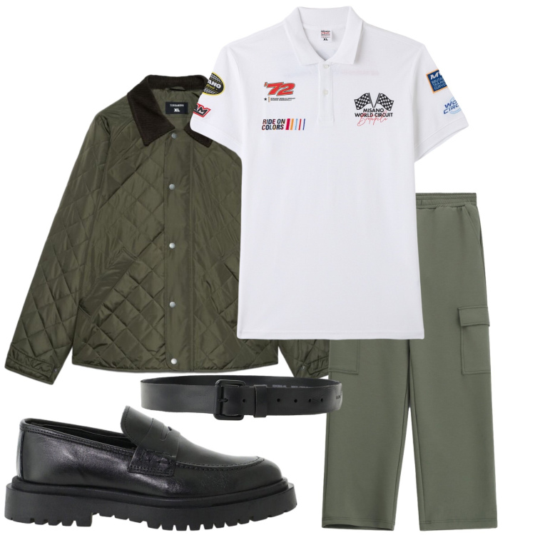 Outfit uomo - Total look #2492312. Stile Casual per Tutti i giorni. Abbinamento con cinture, scarpe stringate, pantaloni cargo, polo, giacche.