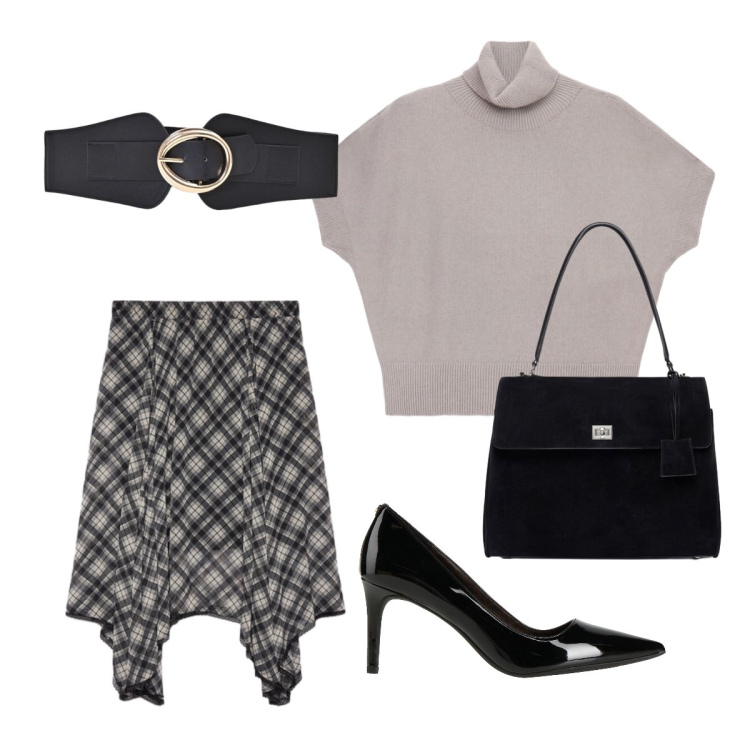 Outfit donna - Ottobre. Stile Casual per Tutti i giorni. Abbinamento con pullovers, gonne longuette, borse a mano, cinture, décolleté.