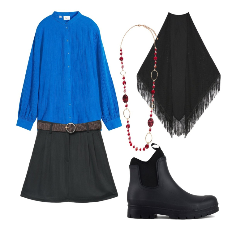 Outfit donna - Bermuda con cintura. Stile Basic per Tutti i giorni. Abbinamento con foulard, collane, bermuda, stivali, camicie.