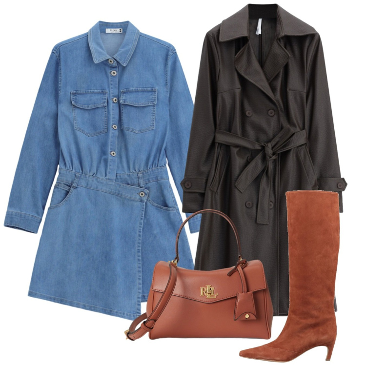Outfit donna - La Capsule Wardrobe. Stile Chic per Tutti i giorni. Abbinamento con trench, borse a mano, vestiti chemisier, stivali.