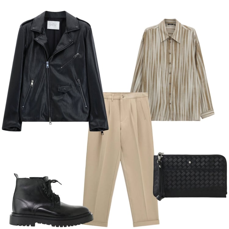 Outfit uomo - Total look #2492390. Stile Trendy per Serata speciale. Abbinamento con pantaloni, camicie, giacche, anfibi, portafogli.