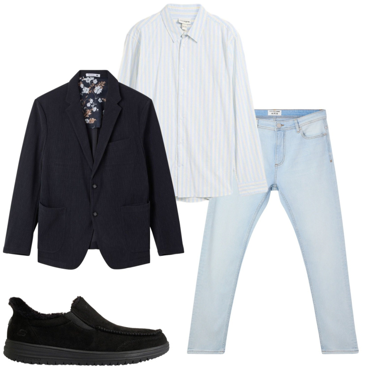 Outfit uomo - Total look #2492395. Stile Trendy per Serata speciale. Abbinamento con giacche, jeans skinny, camicie, sneakers.
