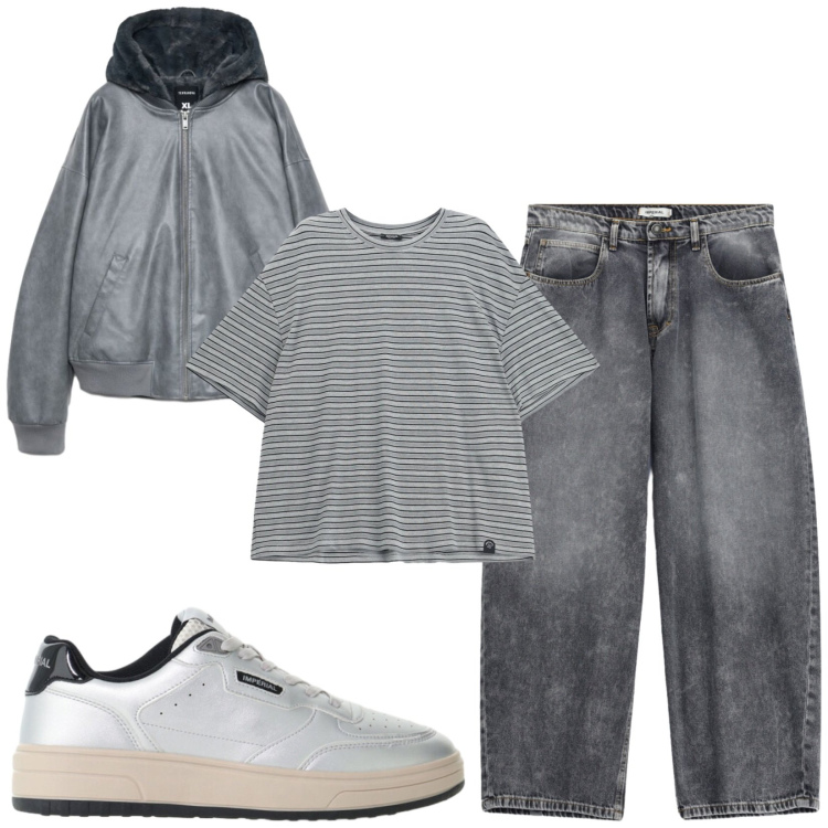 Outfit uomo - Total look #2492399. Stile Trendy per Tutti i giorni. Abbinamento con t-shirt, jeans, sneakers, bomber.
