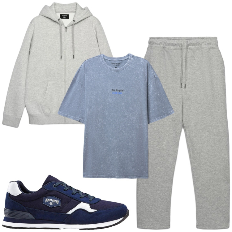 Outfit uomo - Total look #2492401. Stile Casual per Sport. Abbinamento con t-shirt, felpe con cappuccio, pantaloni, sneakers.