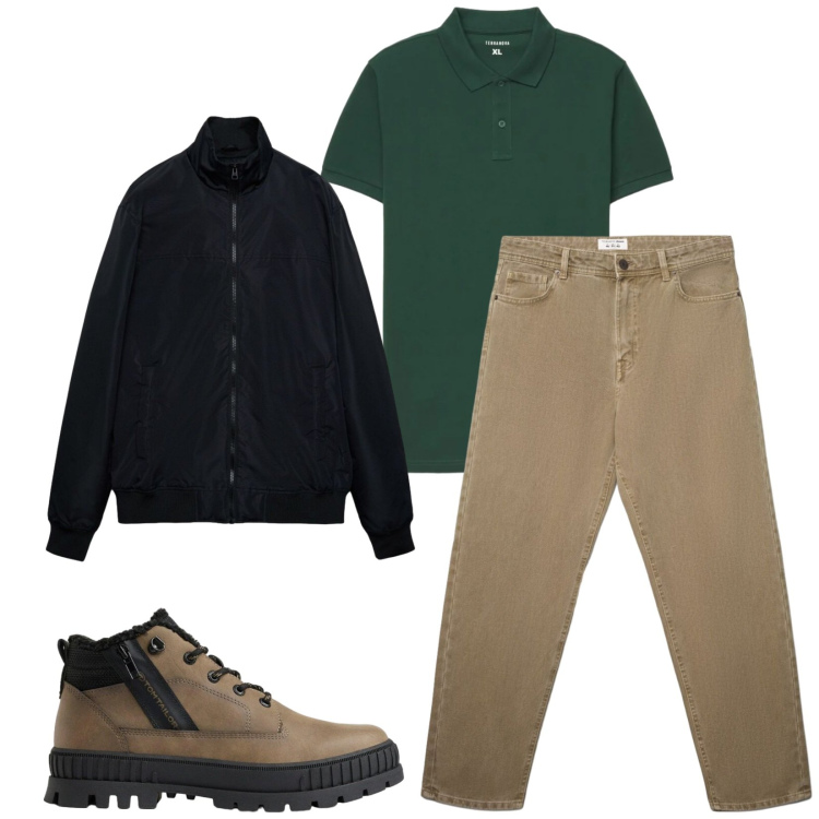 Outfit uomo - Total look #2492405. Stile Casual per Tutti i giorni. Abbinamento con jeans, bomber, polo, stivali e stivaletti.