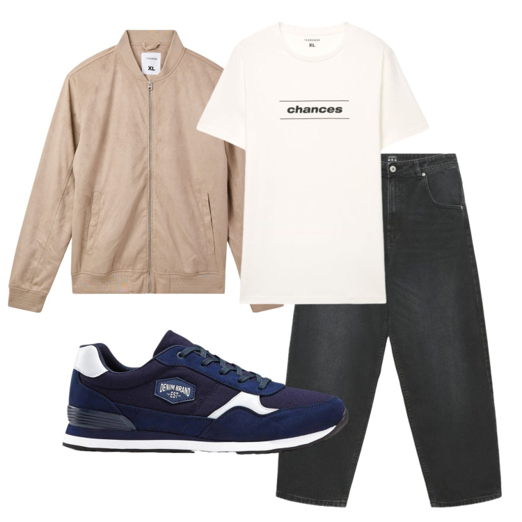 Outfit uomo - Total look #2492420. Stile Casual per Tutti i giorni. Abbinamento con bomber, jeans, t-shirt, sneakers.