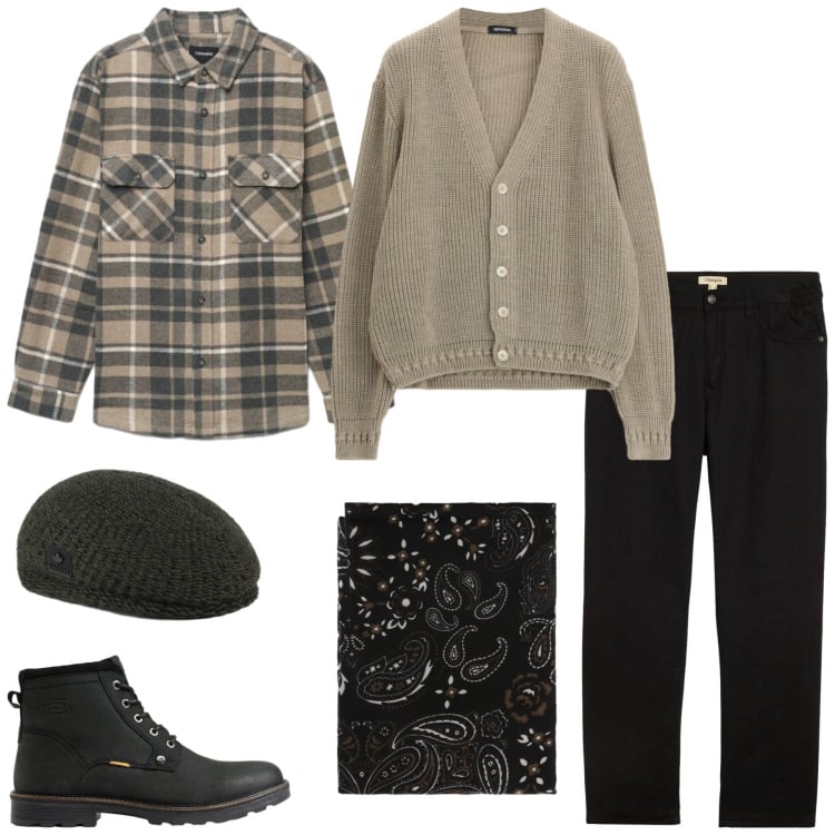 Outfit uomo - La camicia a quadri. Stile Trendy per Tutti i giorni. Abbinamento con cardigans, sciarpe e foulard, berretti, camicie, pantaloni, stivali e stivaletti.