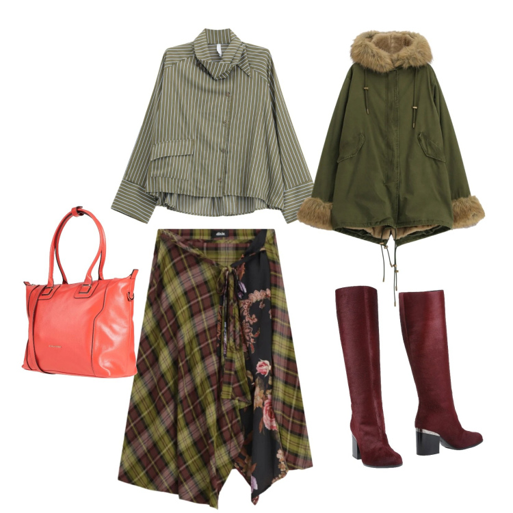 Outfit donna - Voglia di castagne.. Stile Casual chic per Tutti i giorni. Abbinamento con camicie, parka, gonne longuette, stivali, zaini.