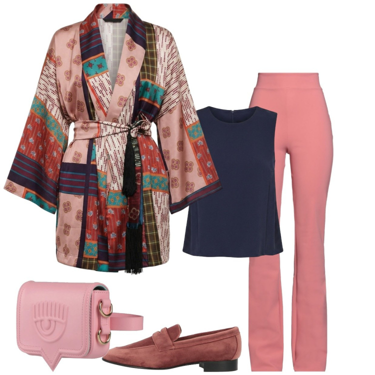 Outfit donna - Total look #2492486. Stile Casual chic per Tutti i giorni. Abbinamento con kimono, canottiere, leggings, marsupi, mocassini.