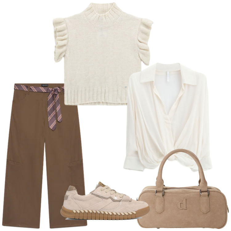 Outfit donna - Total look #2492488. Stile Romantica per Tutti i giorni. Abbinamento con camicie, pantaloni, maglieria, borse a mano, sneakers.