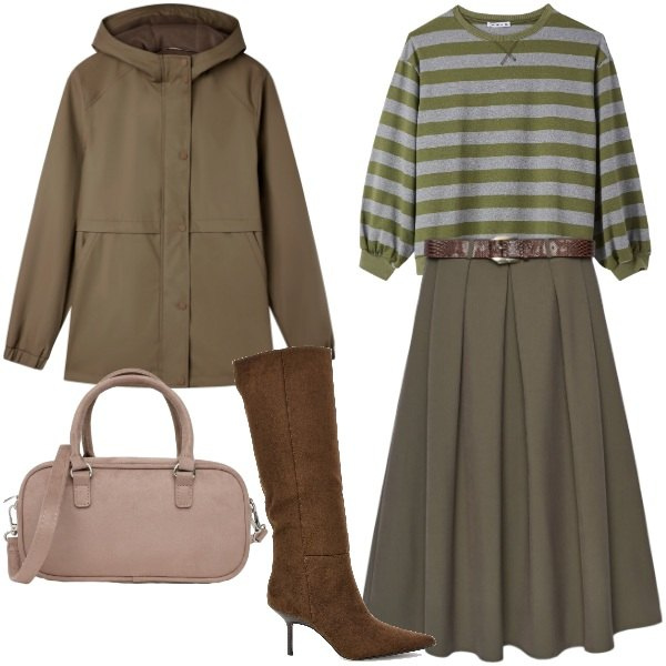 Outfit donna - Terranova - Fall Mid Season Sale. Stile Casual chic per Tutti i giorni. Abbinamento con t-shirt, gonne lunghe, blazer, borse a tracolla, stivali.