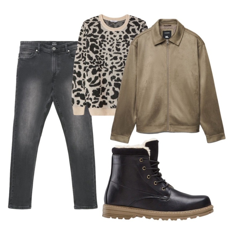Outfit uomo - Total look #2492497. Stile Urban per Tutti i giorni. Abbinamento con maglieria, giacche, jeans skinny, stivali e stivaletti.