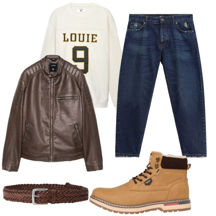 Outfit uomo - Total look #2492499. Stile Urban per Tutti i giorni. Abbinamento con jeans, cinture, felpe, giacche, stivali e stivaletti.