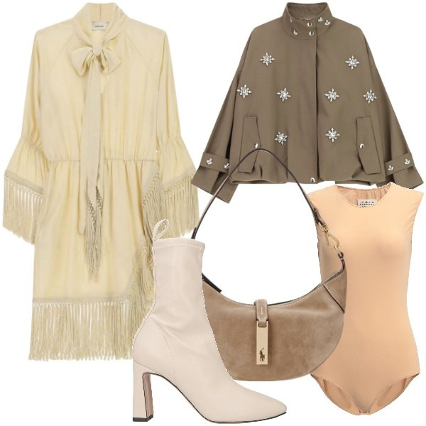 Outfit donna - La Capsule Wardrobe. Stile Trendy per Tutti i giorni. Abbinamento con borse a spalla, bomber, vestiti corti, body, stivaletti.