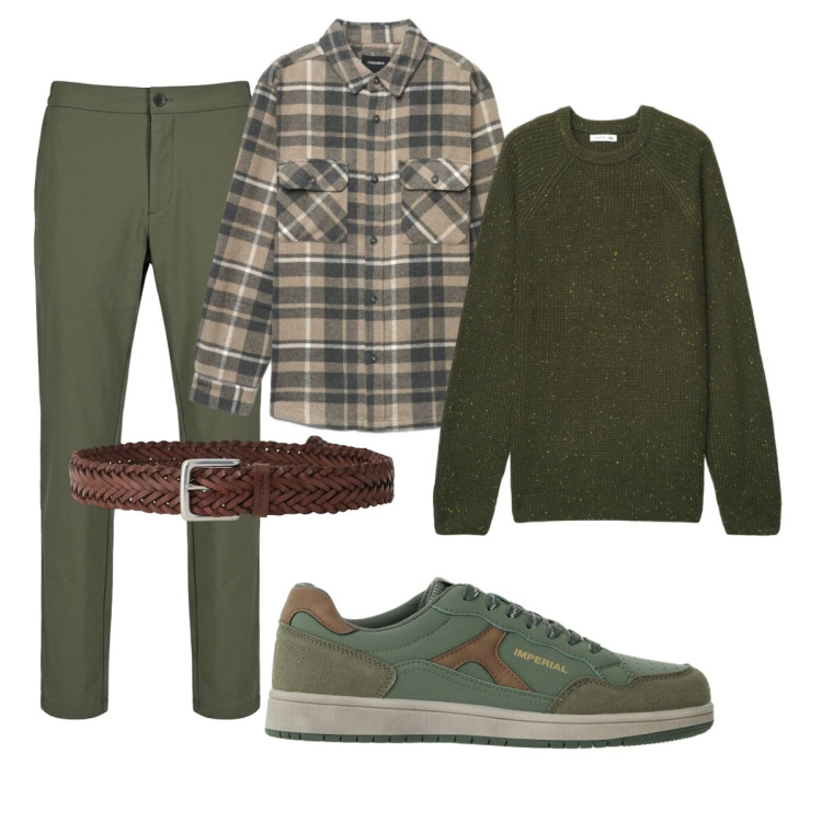 Outfit uomo - Total look #2492512. Stile Trendy per Tutti i giorni. Abbinamento con sneakers, cinture, pantaloni, camicie, maglieria.