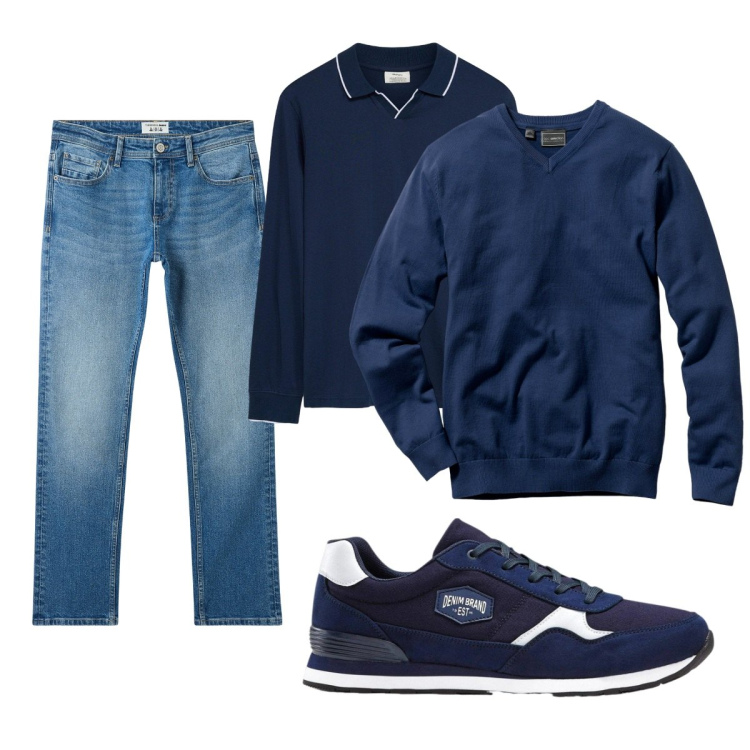 Outfit uomo - Total look #2492528. Stile Casual per Tutti i giorni. Abbinamento con jeans, maglieria, sneakers, polo.