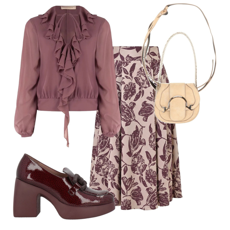 Outfit donna - Riunione in bon ton. Stile Bon Ton per Ufficio. Abbinamento con gonne longuette, bluse, marsupi, mocassini.