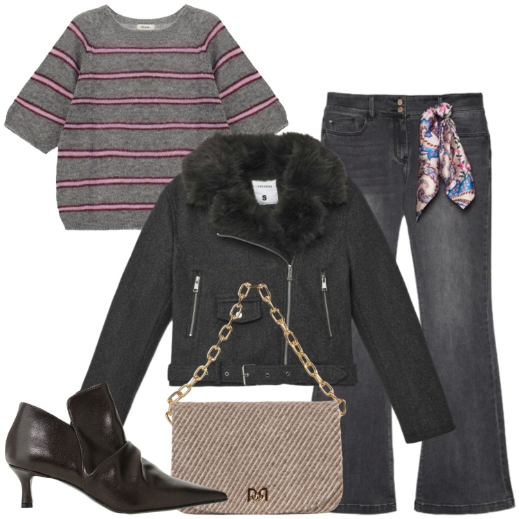 Outfit donna - Casual. Stile Casual per Tutti i giorni. Abbinamento con stivaletti, jeans, borse a spalla, maglieria, giacche.