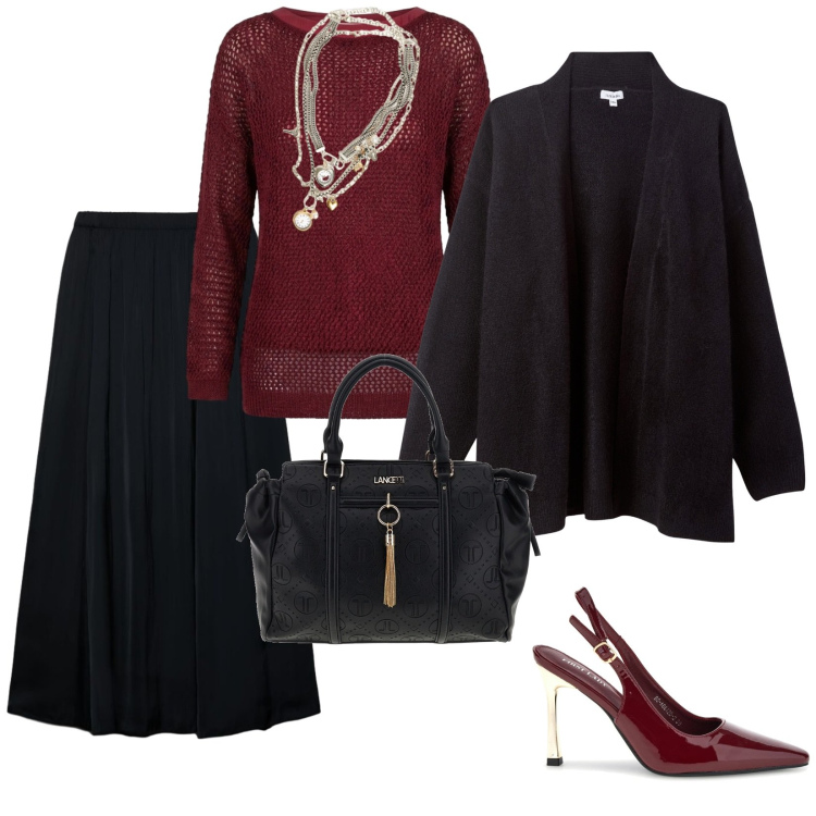 Outfit donna - L'essenziale per una serata. per Serata fuori. Abbinamento con maglieria, collane, cardigans, gonne longuette, décolleté, borse a mano.