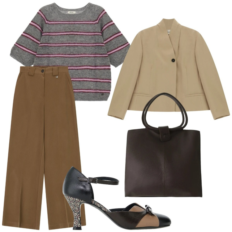 Outfit donna - Io preppy di ottobre. Stile Preppy per Tutti i giorni. Abbinamento con décolleté, blazer, borse a spalla, pantaloni a palazzo, maglieria.