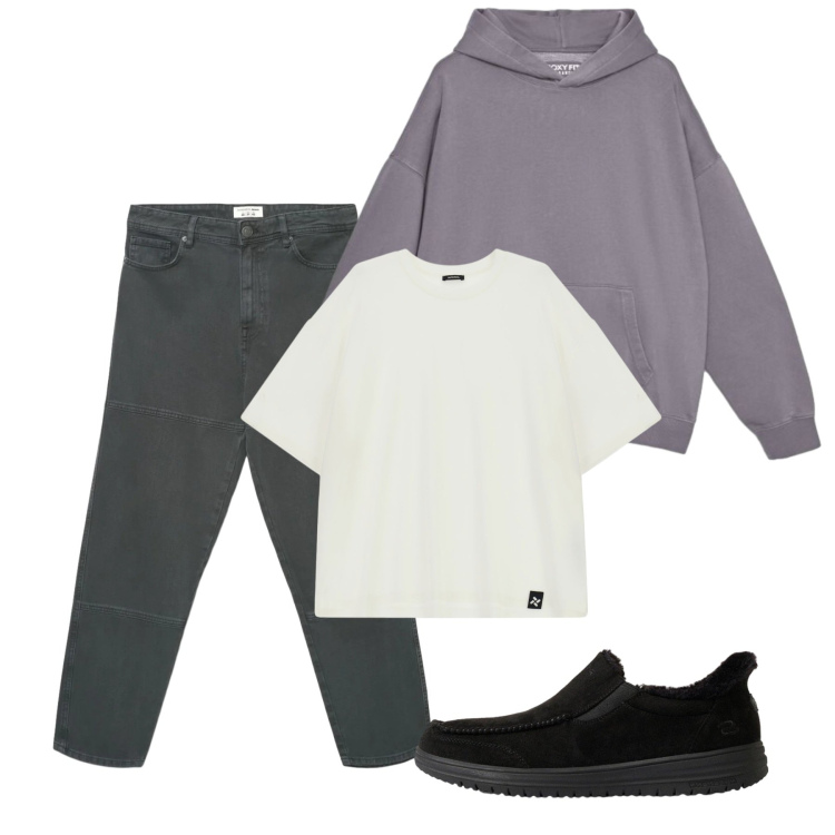 Outfit uomo - Autunno. Stile Casual per Tutti i giorni. Abbinamento con t-shirt, jeans, felpe con cappuccio, sneakers.
