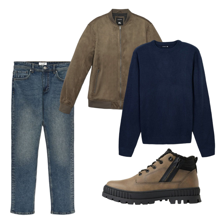 Outfit uomo - Ottobre. Stile Casual per Tutti i giorni. Abbinamento con maglieria, giacche, jeans, stivali e stivaletti.