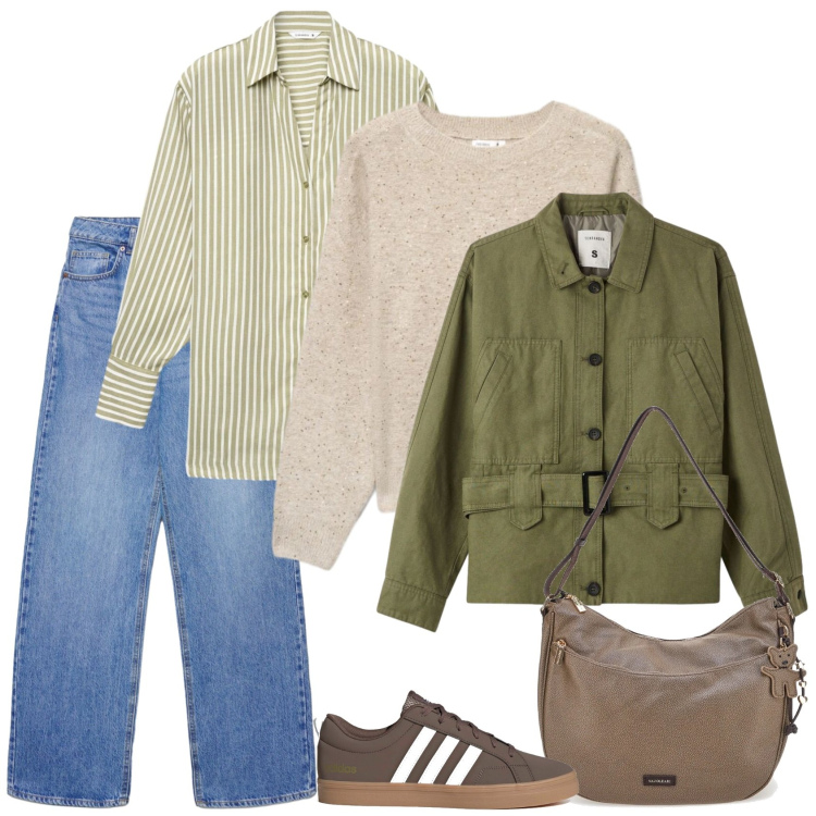 Outfit donna - Capsule. Stile Casual per Tutti i giorni. Abbinamento con cappotti, camicie, jeans, maglieria, borse a spalla, sneakers.