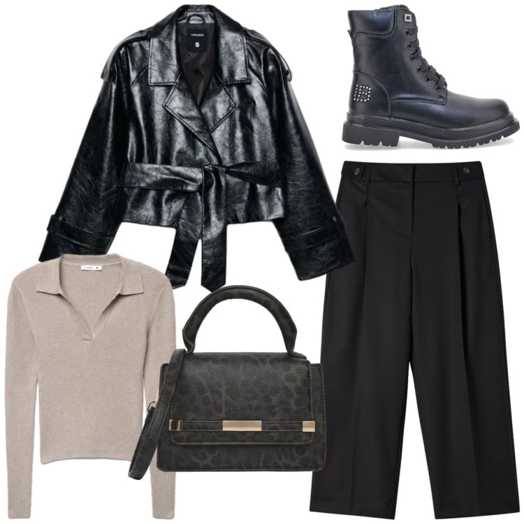 Outfit donna - Urban. Stile Urban per Tutti i giorni. Abbinamento con pantaloni, maglieria, trench, borse a tracolla, anfibi.