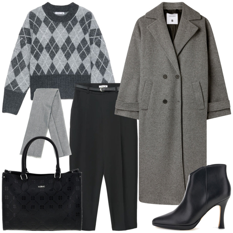 Outfit donna - Terranova saldi autunnali. Stile Casual chic per Tutti i giorni. Abbinamento con cappotti, maglieria, pantaloni chino, stivaletti, borse a tracolla, sciarpe.