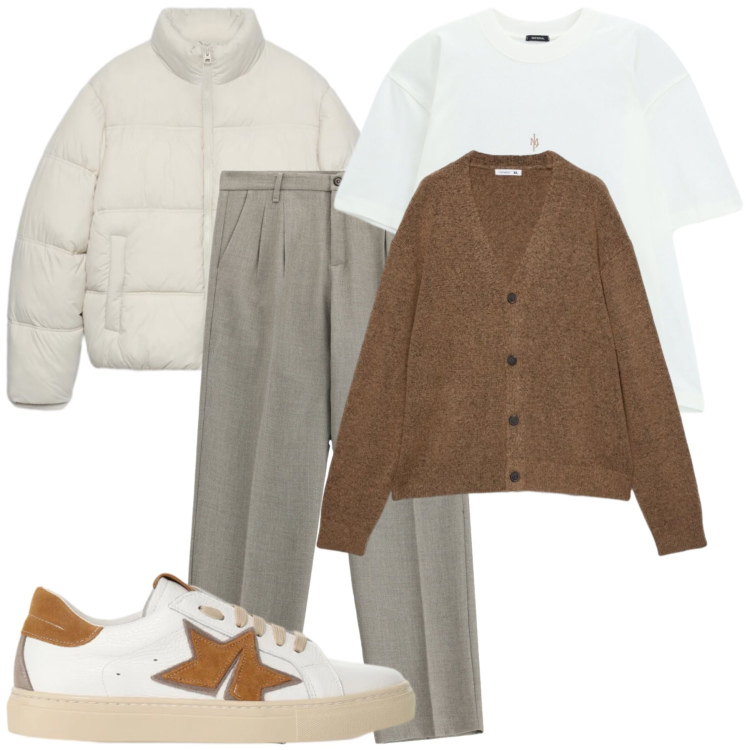 Outfit uomo - Total look #2492610. Stile Casual per Tutti i giorni. Abbinamento con pantaloni, t-shirt, sneakers, piumini, cardigans.
