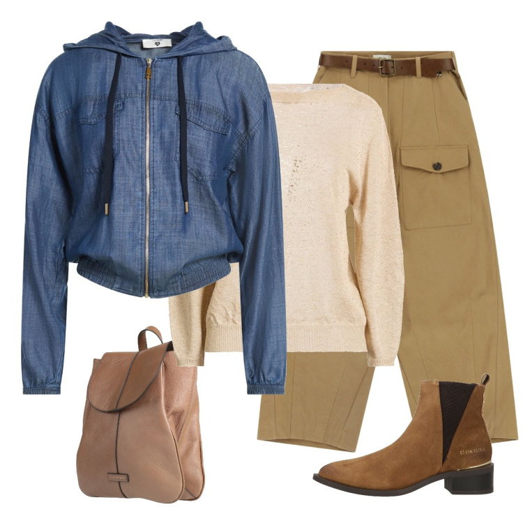 Outfit donna - Total look #2492620. Abbinamento con pantaloni a palazzo, stivaletti texani, felpe con cappuccio, pullovers, zaini.