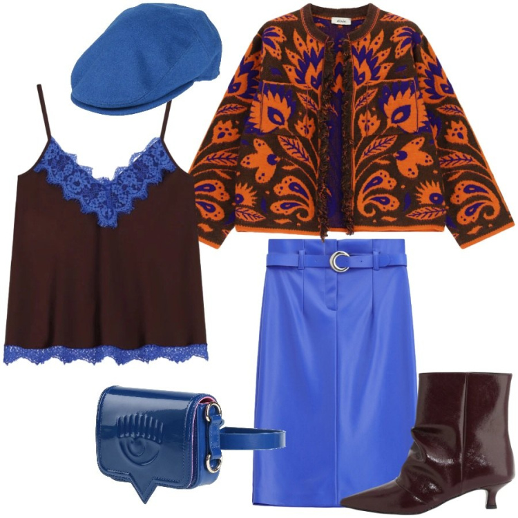 Outfit donna - Osare con i contrasti. Stile Etnico per Serata fuori. Abbinamento con gonne longuette, top, stivaletti, blazer, cappelli, marsupi.