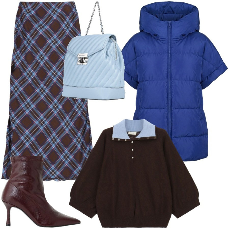 Outfit donna - Total look #2492629. Stile Casual chic per Tutti i giorni. Abbinamento con stivaletti, piumini, maglieria, gonne lunghe, zaini.