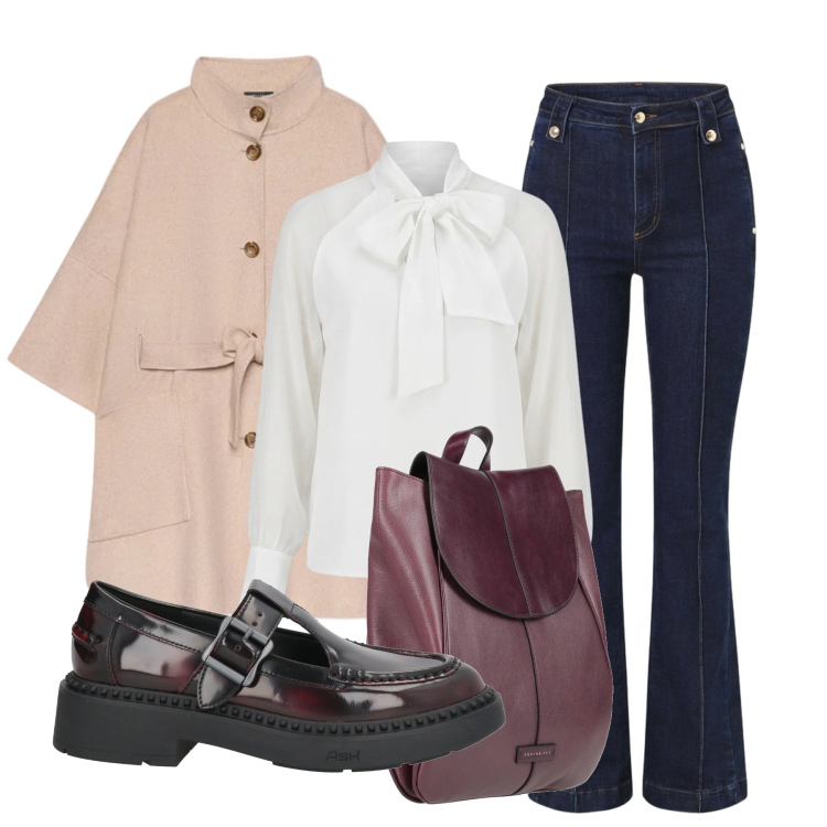 Outfit donna - Mattina in ufficio e apericena la sera. Stile Glamour per Tutti i giorni. Abbinamento con cappotti, bluse, jeans, mocassini, zaini.