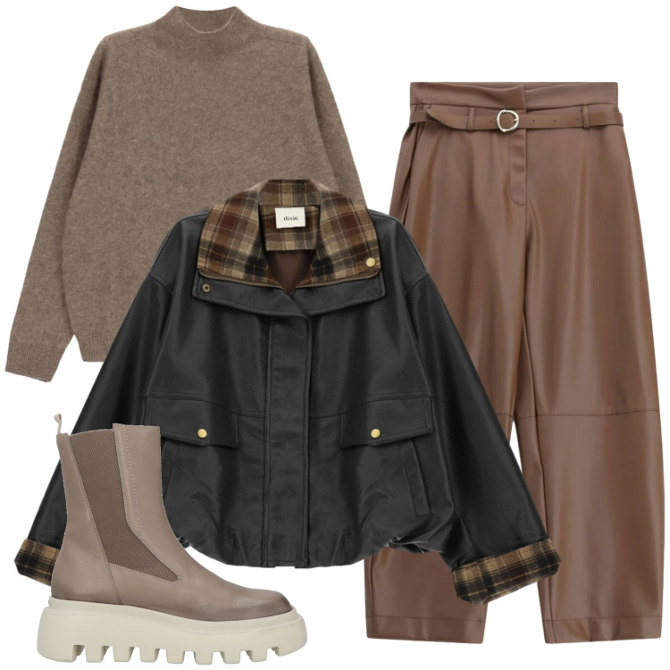 Outfit donna - Fall. Stile Casual per Tutti i giorni. Abbinamento con pantaloni, pullovers, bomber, stivaletti.