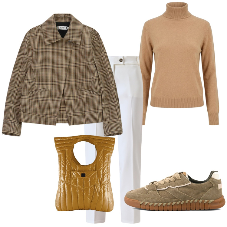 Outfit donna - Total look #2492641. Stile Glamour per Tutti i giorni. Abbinamento con cappotti, pantaloni, pullovers, borse a mano, sneakers.