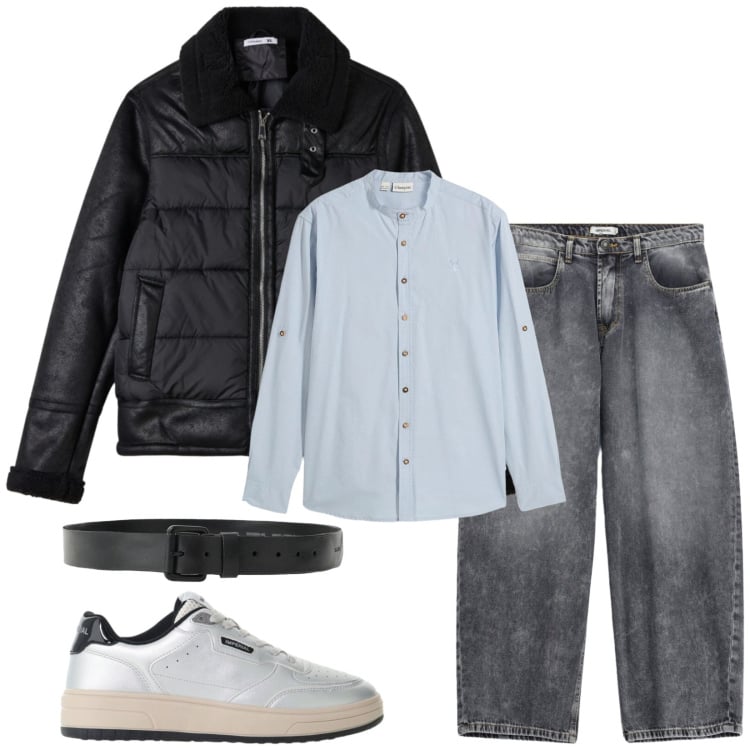 Outfit uomo - Total look #2492663. Stile Trendy per Tutti i giorni. Abbinamento con jeans, cinture, sneakers, piumini, camicie.