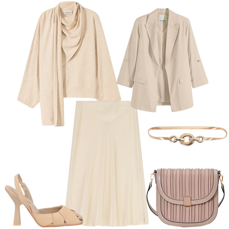 Outfit donna - Total look #2492706. Stile Bon Ton per Cerimonia. Abbinamento con borse a tracolla, cinture, gonne longuette, décolleté, maglieria, blazer.