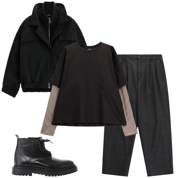 Outfit uomo - Total look #2492708. Stile Trendy per Tutti i giorni. Abbinamento con pantaloni, anfibi, t-shirt, bomber.