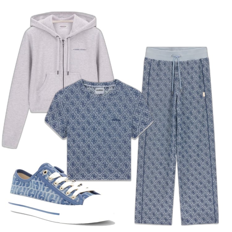 Outfit mujer - Sporty chic #2193. Estilo Sporty chic para Todos los días. Combinación con sneakers, sudaderas con capucha, pantalones, top.