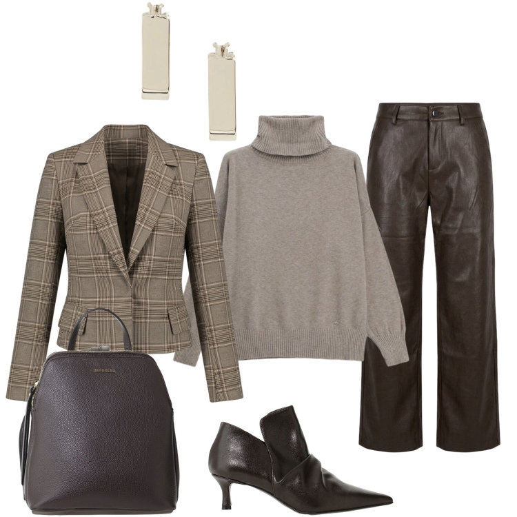 Outfit donna - Outfit perfetto per weekend fuori porta. Stile Minimal per Tutti i giorni. Abbinamento con zaini, stivaletti, maglieria, pantaloni, blazer, orecchini.