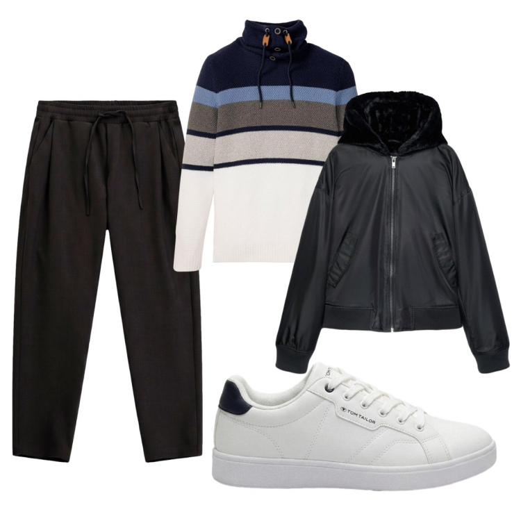 Outfit uomo - Total look #2492779. Stile Casual per Tutti i giorni. Abbinamento con pantaloni, bomber, maglieria, sneakers.