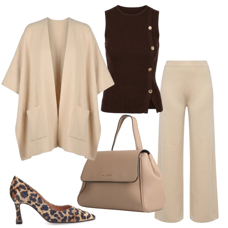 Outfit donna - La Capsule Wardrobe - Palette delicata. Stile Chic per Tutti i giorni. Abbinamento con zaini, cappe, top, pantaloni a palazzo, décolleté.