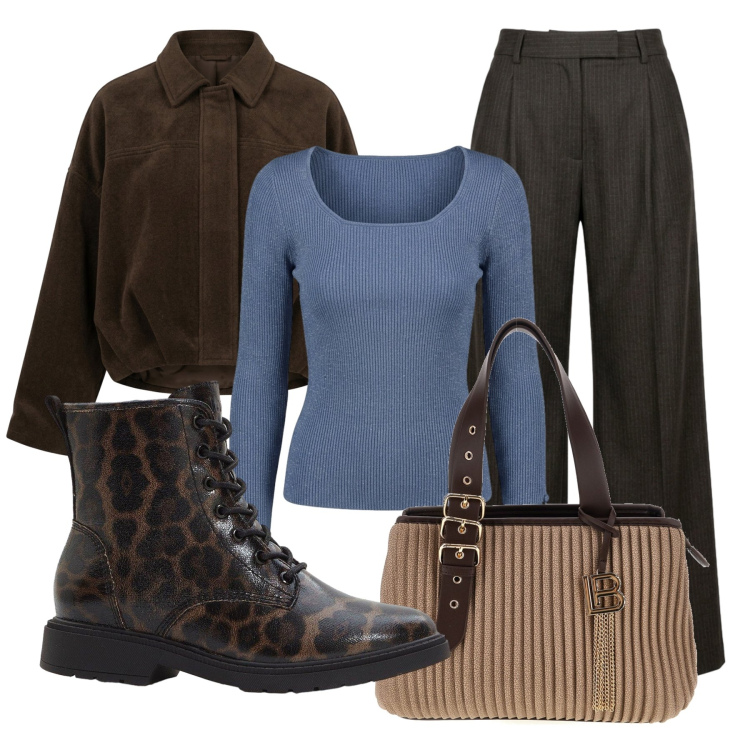 Outfit donna - Weekend Out of Town. Stile Glamour per Tutti i giorni. Abbinamento con bomber, t-shirt, pantaloni a palazzo, borse a mano, stivaletti.