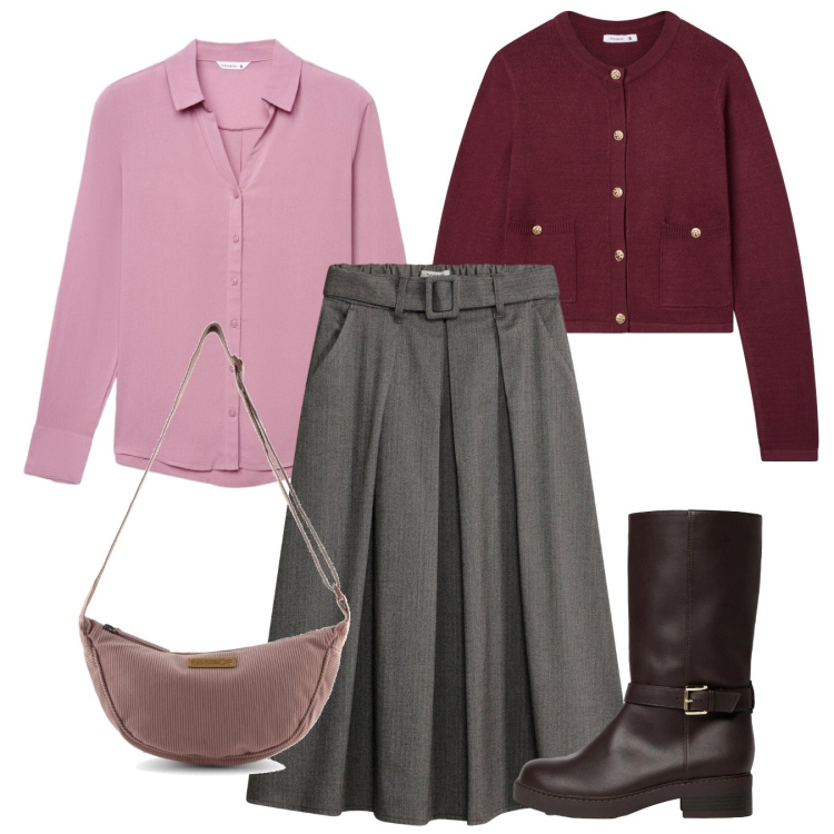 Outfit donna - Giacchino chanel. Stile Bon Ton per Ufficio. Abbinamento con camicie, cardigans, gonne lunghe, borse a tracolla, stivali.