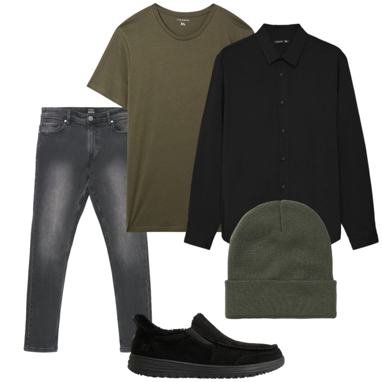 Outfit uomo - Total look #2492863. Stile Urban per Tutti i giorni. Abbinamento con t-shirt, berretti, jeans skinny, camicie, sneakers.
