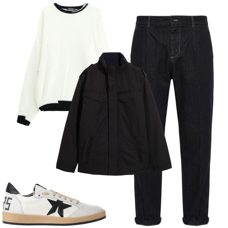 Outfit uomo - Ottobre. Stile Urban per Tutti i giorni. Abbinamento con sneakers, maglieria, jeans, giacche.