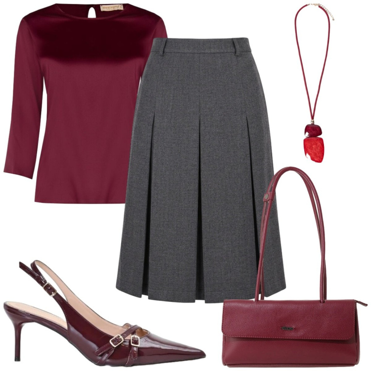 Outfit donna - Lo stile “Ladylike : bordeaux. Stile Vintage retrò per Serata fuori. Abbinamento con ciondoli, borse a spalla, bluse, gonne longuette, décolleté.
